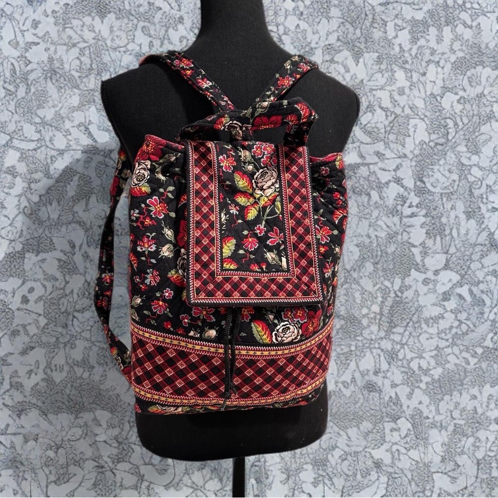 Vintage Vera Bradley Floral Quilted Backpack in Anastasia Black & Red Roses GUC - Picture 5 of 16